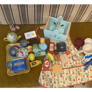 LOT Pretend Imagination Play Kitchen & Cooking Food + Tea Set Cookies Apron